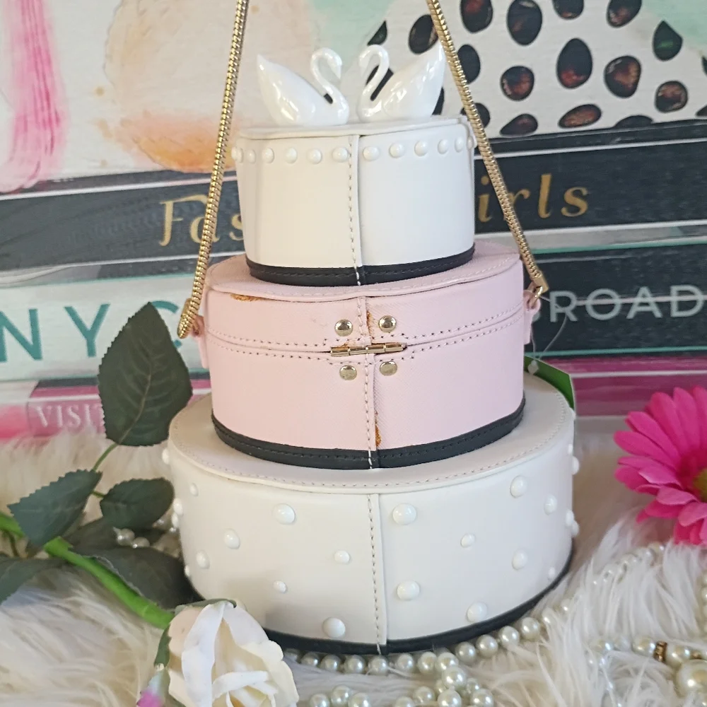 NEW Rare Kate Spade Wedding Belles Swan Pink White 3D Tiered Bridal Cake Clutch - Picture 8 of 16